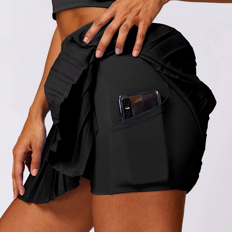 Women'S High Waisted Pleated Tennis Skirts with Pockets Tummy Control Casual Liner Skorts a Line Workout Golf Skirts