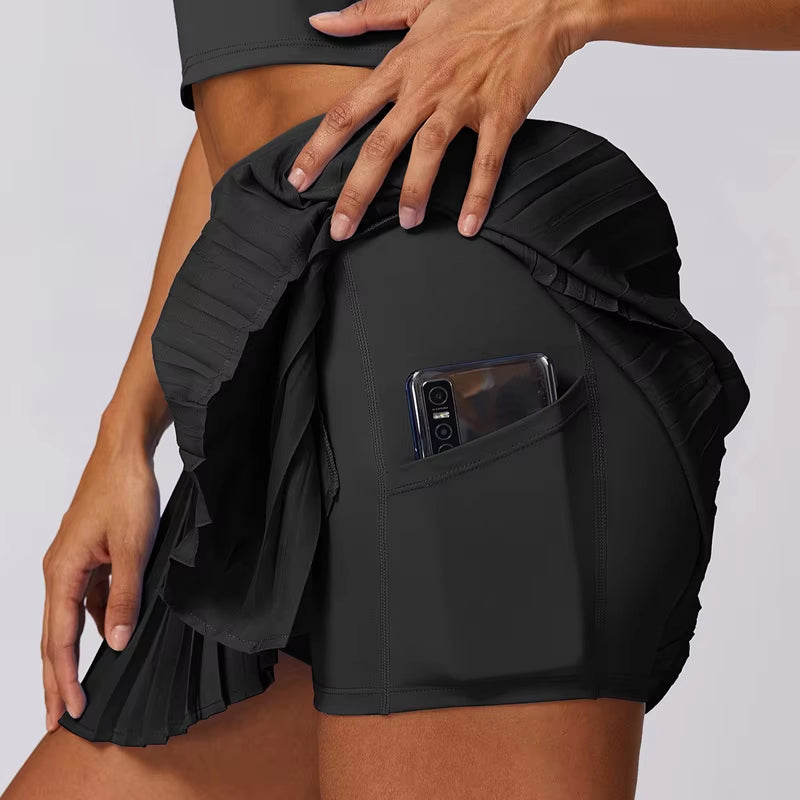 Women'S High Waisted Pleated Tennis Skirts with Pockets Tummy Control Casual Liner Skorts a Line Workout Golf Skirts