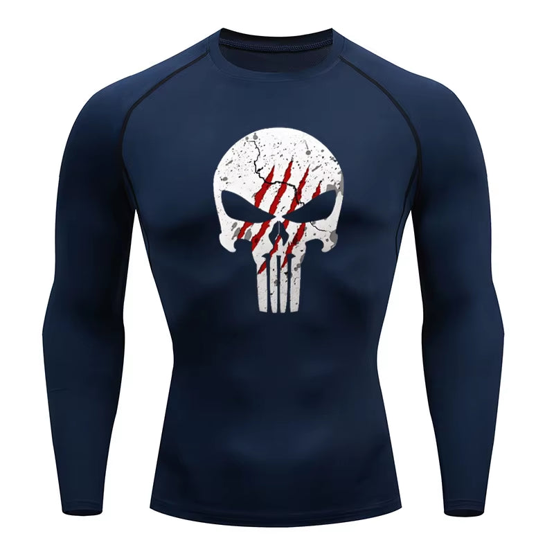 High Quality Sports Tops Men'S Running T-Shirt Skull Fitness Short-Sleeved Quick-Drying Compression Shirt Bodybuilding T-Shirt