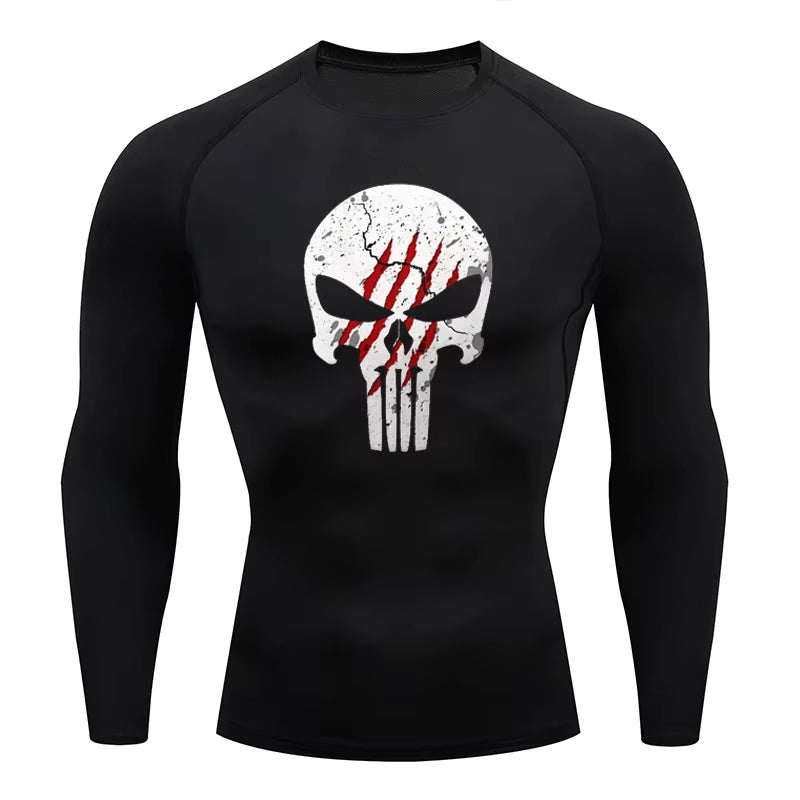 High Quality Sports Tops Men'S Running T-Shirt Skull Fitness Short-Sleeved Quick-Drying Compression Shirt Bodybuilding T-Shirt
