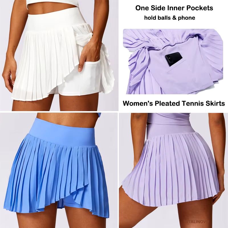Women'S High Waisted Pleated Tennis Skirts with Pockets Tummy Control Casual Liner Skorts a Line Workout Golf Skirts