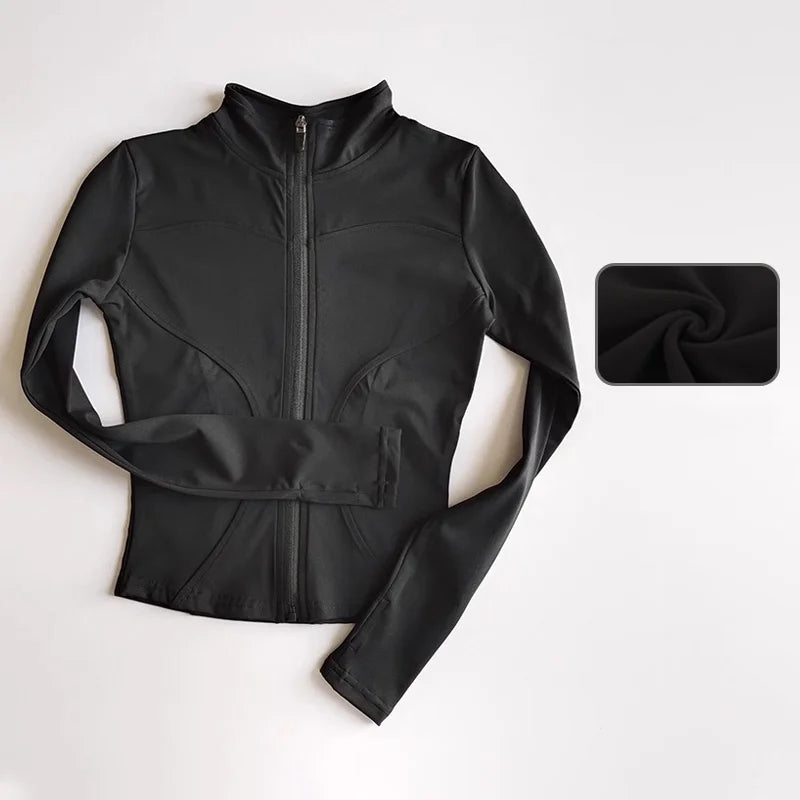 Ropa deportiva de exterior de manga larga para mujer, ropa de yoga ajustada, cárdigan con cremallera de secado rápido, chaqueta de cuello alto, chaqueta para correr y fitness.
