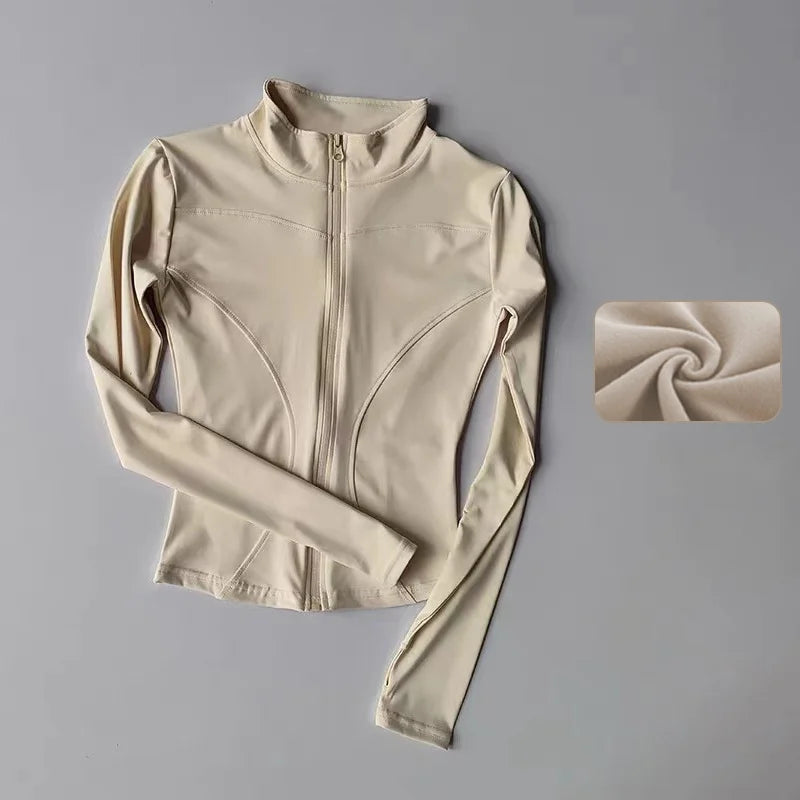 Ropa deportiva de exterior de manga larga para mujer, ropa de yoga ajustada, cárdigan con cremallera de secado rápido, chaqueta de cuello alto, chaqueta para correr y fitness.