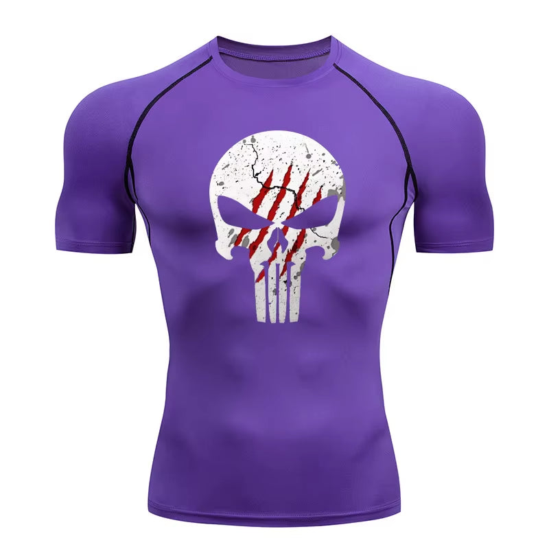 High Quality Sports Tops Men'S Running T-Shirt Skull Fitness Short-Sleeved Quick-Drying Compression Shirt Bodybuilding T-Shirt
