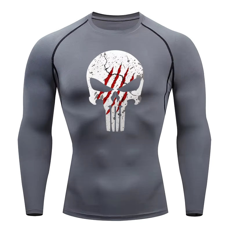 High Quality Sports Tops Men'S Running T-Shirt Skull Fitness Short-Sleeved Quick-Drying Compression Shirt Bodybuilding T-Shirt