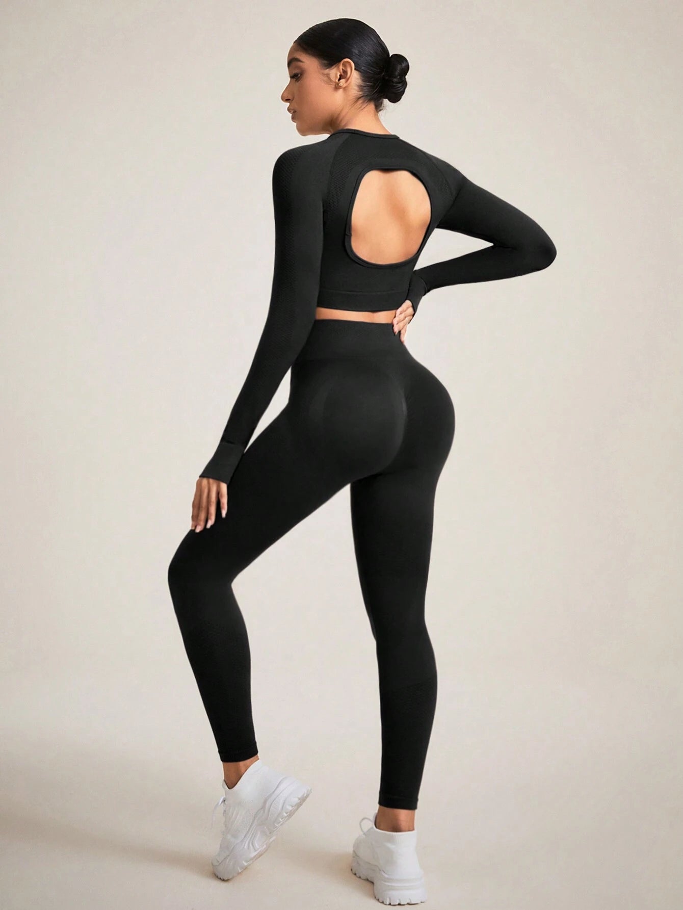 Slayoga Women'S Solid Color Open Back Seamless Activewear Set Gym Set Workout Women Set Women Leggings Set