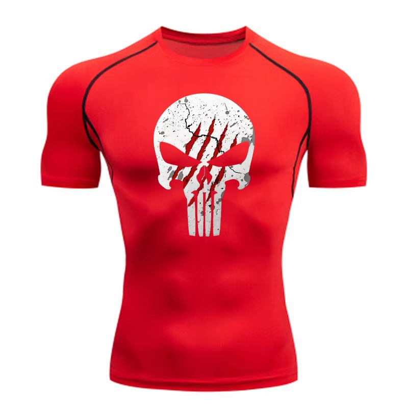 High Quality Sports Tops Men'S Running T-Shirt Skull Fitness Short-Sleeved Quick-Drying Compression Shirt Bodybuilding T-Shirt