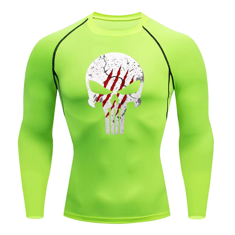 High Quality Sports Tops Men'S Running T-Shirt Skull Fitness Short-Sleeved Quick-Drying Compression Shirt Bodybuilding T-Shirt
