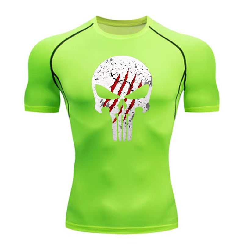 High Quality Sports Tops Men'S Running T-Shirt Skull Fitness Short-Sleeved Quick-Drying Compression Shirt Bodybuilding T-Shirt