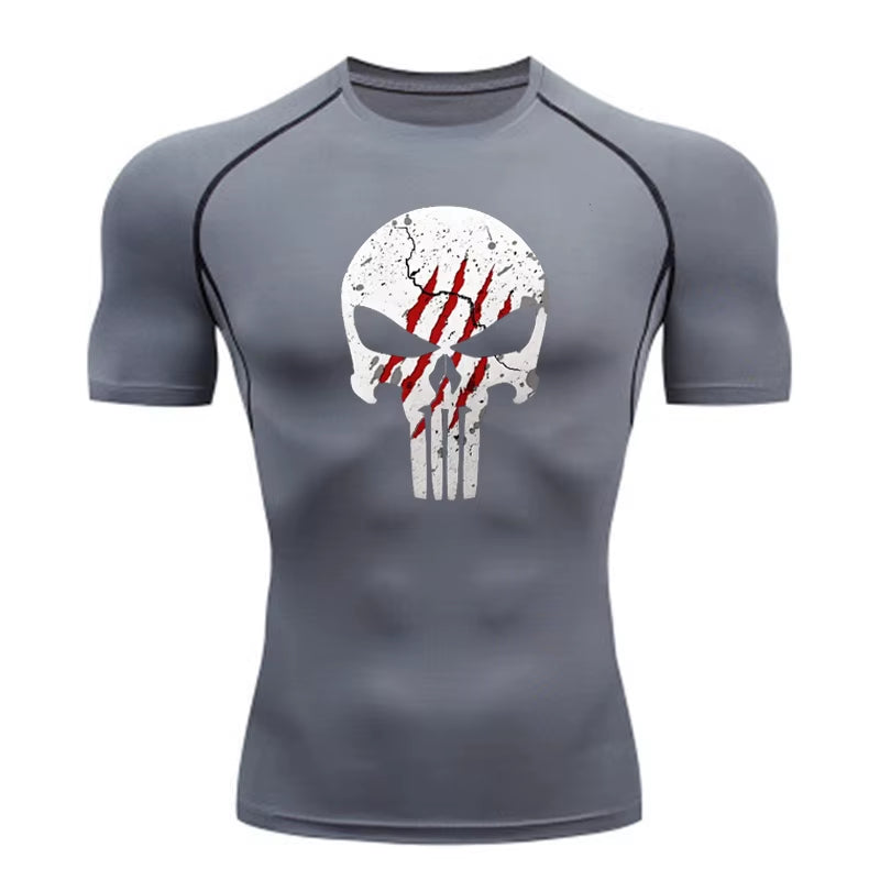High Quality Sports Tops Men'S Running T-Shirt Skull Fitness Short-Sleeved Quick-Drying Compression Shirt Bodybuilding T-Shirt