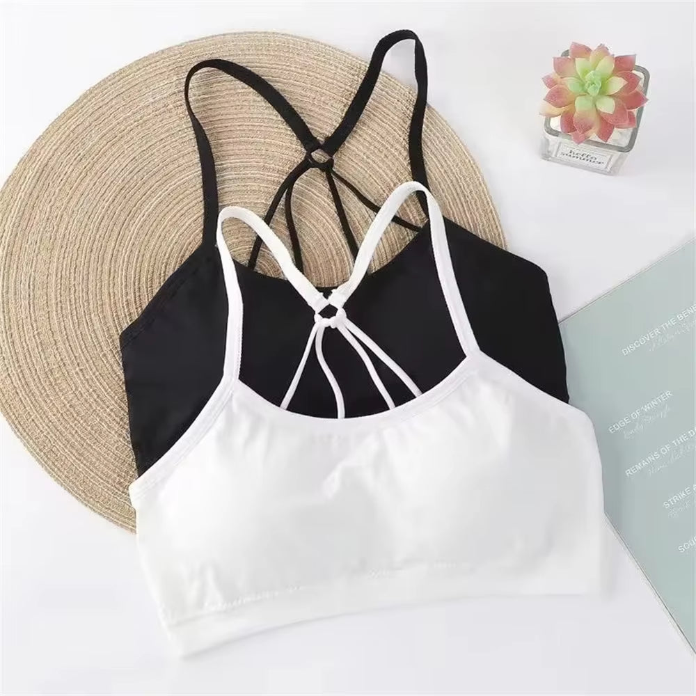 Letter Strap Back Underwear Women without Underwire Integrated with Chest Cushion Back Heart Strap Women Wrap Chest Fitness Yoga