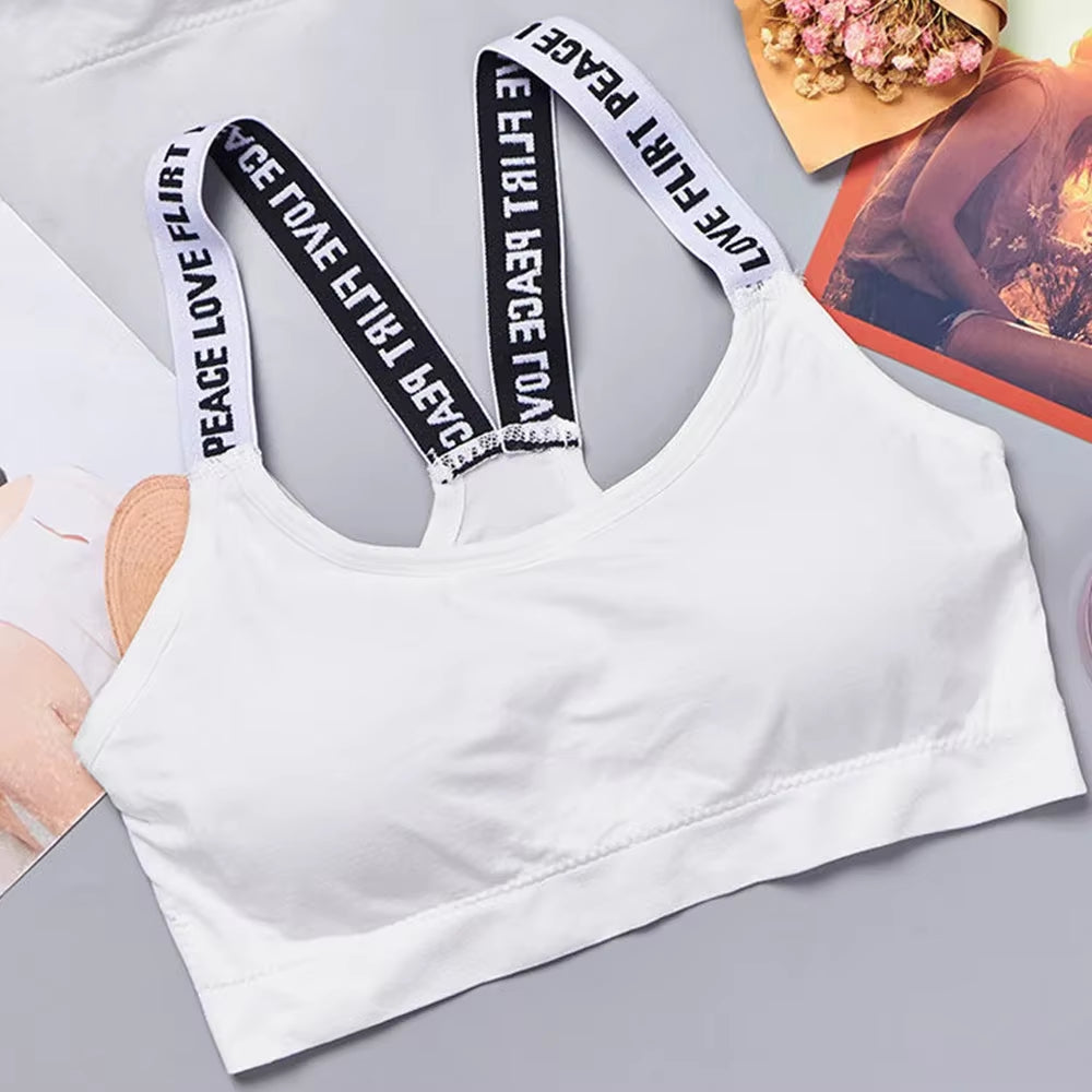 Letter Strap Back Underwear Women without Underwire Integrated with Chest Cushion Back Heart Strap Women Wrap Chest Fitness Yoga