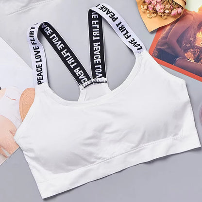 Letter Strap Back Underwear Women without Underwire Integrated with Chest Cushion Back Heart Strap Women Wrap Chest Fitness Yoga