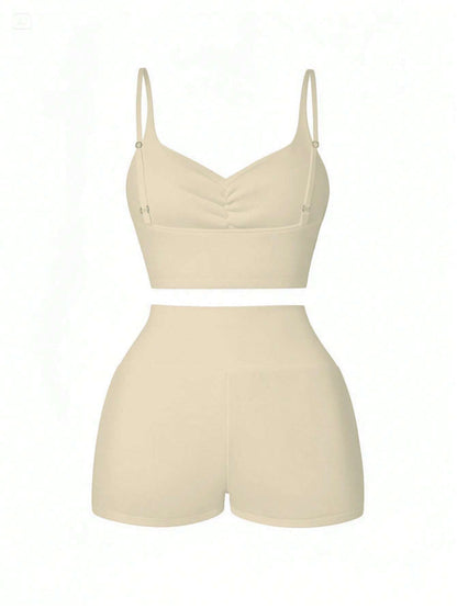 2Pcs Women Fashion Sexy Comfortable Marled Color Activewear Matching Set, Athleisure Style