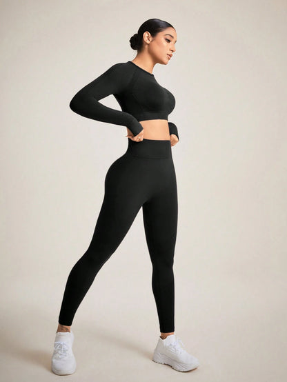 Slayoga Women'S Solid Color Open Back Seamless Activewear Set Gym Set Workout Women Set Women Leggings Set