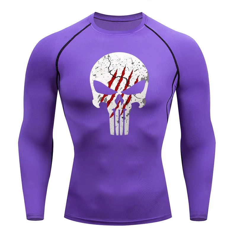 High Quality Sports Tops Men'S Running T-Shirt Skull Fitness Short-Sleeved Quick-Drying Compression Shirt Bodybuilding T-Shirt
