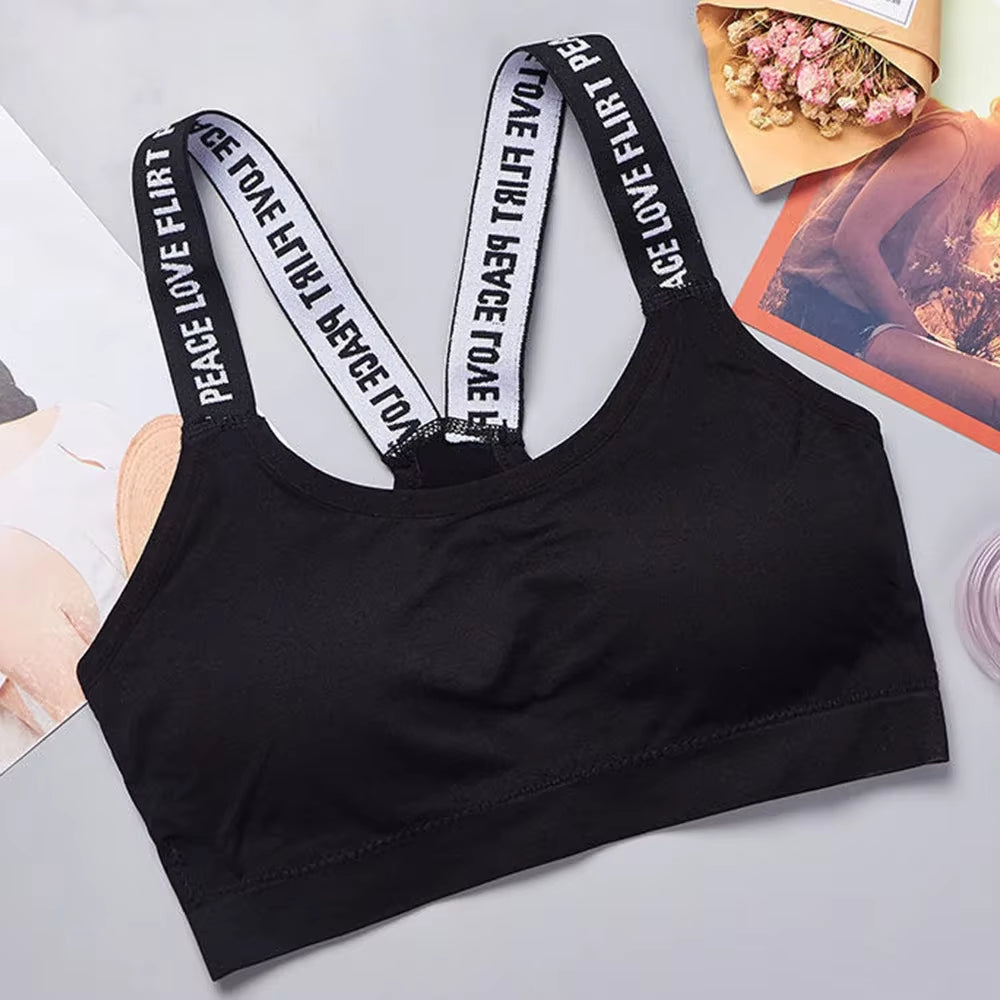 Letter Strap Back Underwear Women without Underwire Integrated with Chest Cushion Back Heart Strap Women Wrap Chest Fitness Yoga