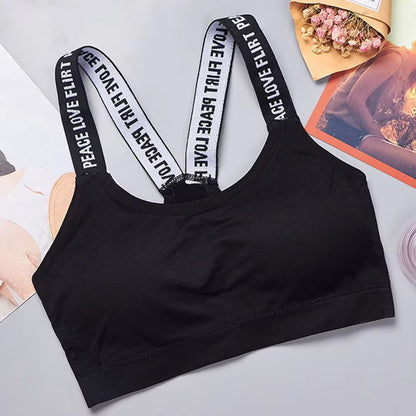 Letter Strap Back Underwear Women without Underwire Integrated with Chest Cushion Back Heart Strap Women Wrap Chest Fitness Yoga