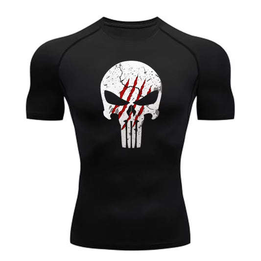 High Quality Sports Tops Men'S Running T-Shirt Skull Fitness Short-Sleeved Quick-Drying Compression Shirt Bodybuilding T-Shirt