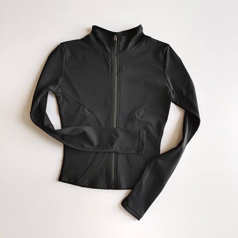 Ropa deportiva de exterior de manga larga para mujer, ropa de yoga ajustada, cárdigan con cremallera de secado rápido, chaqueta de cuello alto, chaqueta para correr y fitness.