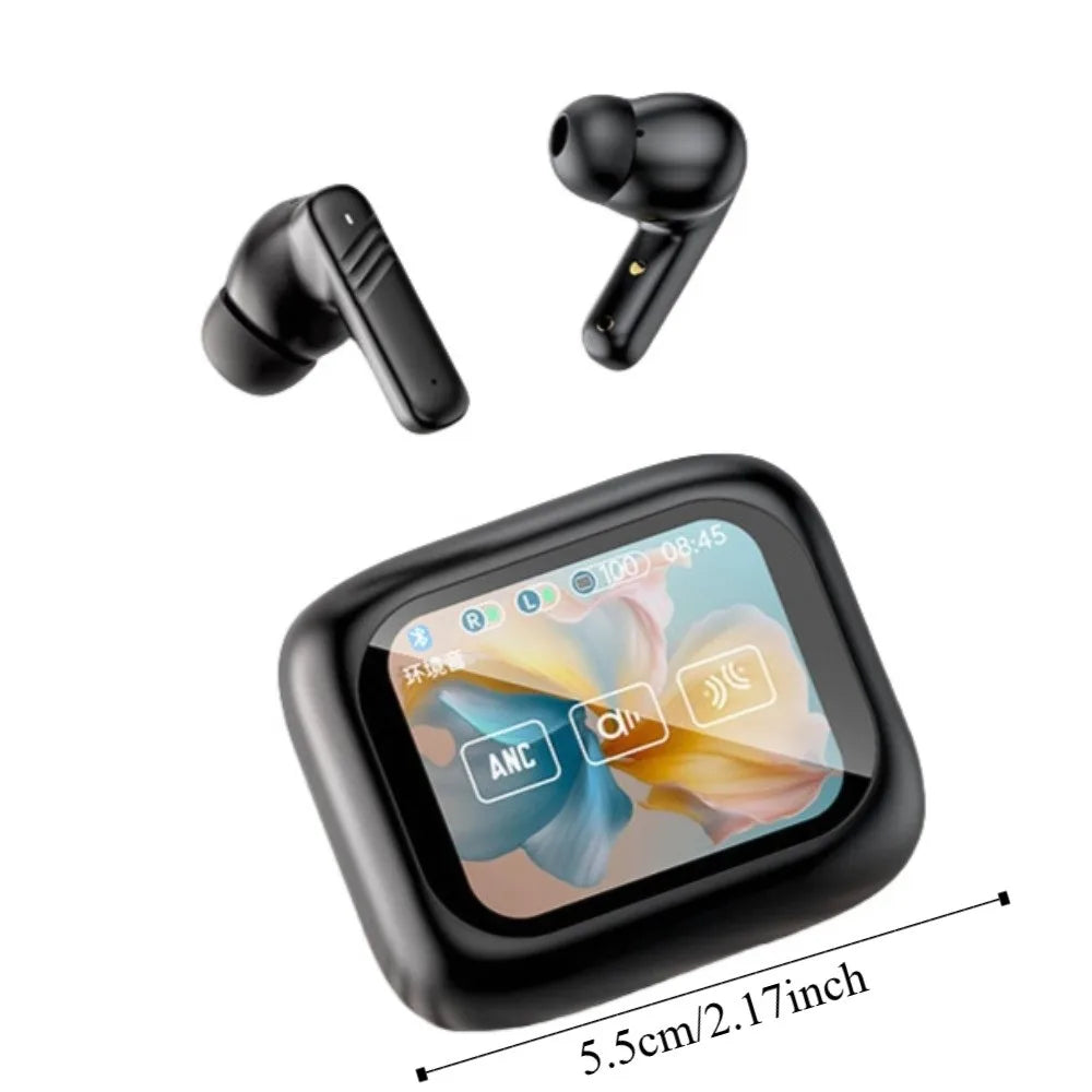 Auriculares Bluetooth 5.4 con pantalla táctil completa, LCD inteligente, intraauditivos ANC, llamadas HD, batería de larga duración, estéreo HiFi.