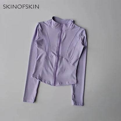 Ropa deportiva de exterior de manga larga para mujer, ropa de yoga ajustada, cárdigan con cremallera de secado rápido, chaqueta de cuello alto, chaqueta para correr y fitness.