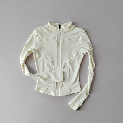 Ropa deportiva de exterior de manga larga para mujer, ropa de yoga ajustada, cárdigan con cremallera de secado rápido, chaqueta de cuello alto, chaqueta para correr y fitness.