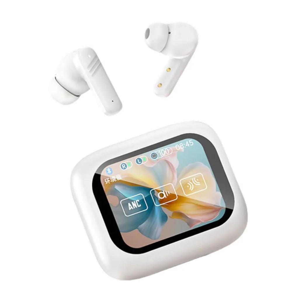 Auriculares Bluetooth 5.4 con pantalla táctil completa, LCD inteligente, intraauditivos ANC, llamadas HD, batería de larga duración, estéreo HiFi.