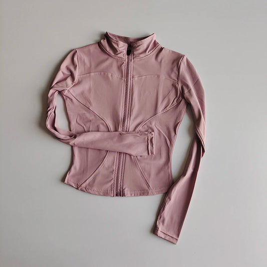 Ropa deportiva de exterior de manga larga para mujer, ropa de yoga ajustada, cárdigan con cremallera de secado rápido, chaqueta de cuello alto, chaqueta para correr y fitness.