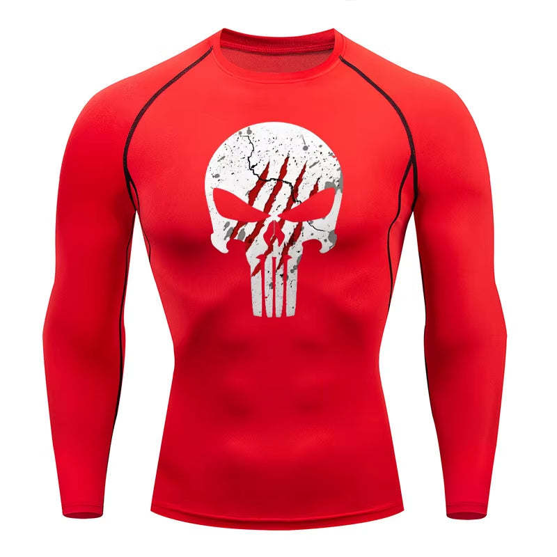 High Quality Sports Tops Men'S Running T-Shirt Skull Fitness Short-Sleeved Quick-Drying Compression Shirt Bodybuilding T-Shirt
