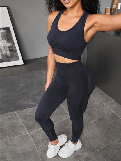Seamluxe  Sport Solid Color Vest and Leggings Sports Set Gym Clothes Workout Women Set Women Leggings Set Gym Women Outfit
