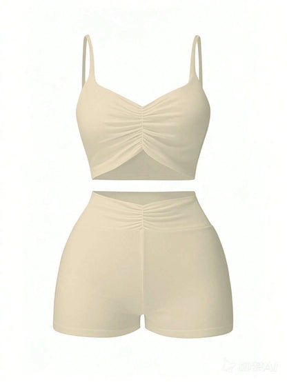 2Pcs Women Fashion Sexy Comfortable Marled Color Activewear Matching Set, Athleisure Style