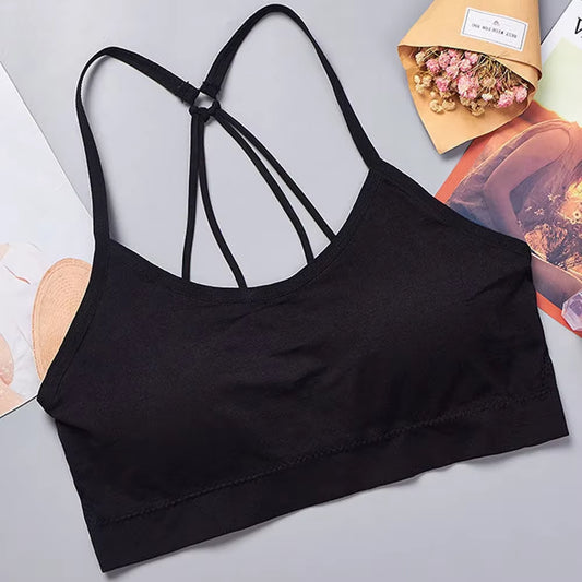 Letter Strap Back Underwear Women without Underwire Integrated with Chest Cushion Back Heart Strap Women Wrap Chest Fitness Yoga