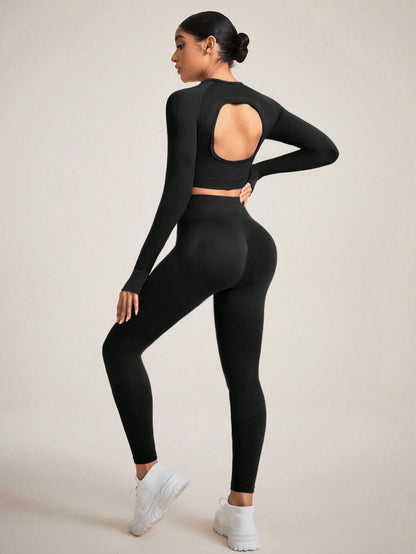 Slayoga Women'S Solid Color Open Back Seamless Activewear Set Gym Set Workout Women Set Women Leggings Set