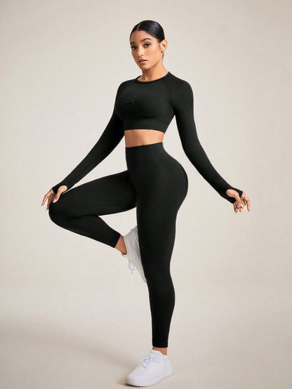 Slayoga Women'S Solid Color Open Back Seamless Activewear Set Gym Set Workout Women Set Women Leggings Set